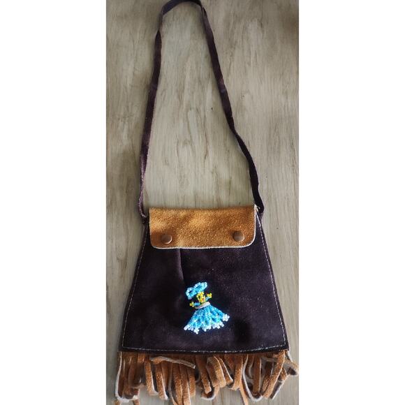 Vintage Tourist Gift Shop Small Leather Shoulder Bag W/ Bead Worry Doll See Pic - Picture 1 of 7